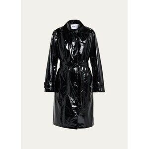 New NWT $495 Jane Post Black Light Slicker Military Trench Coat Rain Liner XS